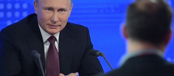 Russian President Vladimir Putin attends his annual end-of-year news conference in Moscow, Russia Russian President Vladimir Putin attends his annual end-of-year news conference in Moscow, Russia - Sputnik International