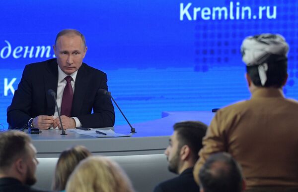 President Vladimir Putin during his twelfth annual news conference at Moscow's World Trade Center in Krasnaya Presnya President Vladimir Putin during his twelfth annual news conference at Moscow's World Trade Center in Krasnaya Presnya - Sputnik International