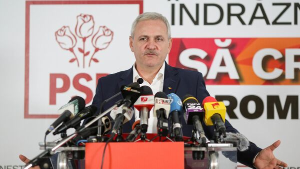 Leader of Romania's leftist Social Democratic Party (PSD) Liviu Dragnea gestures during a news conference following the end of the parliamentary elections, in Bucharest, Romania December 11, 2016 - Sputnik International