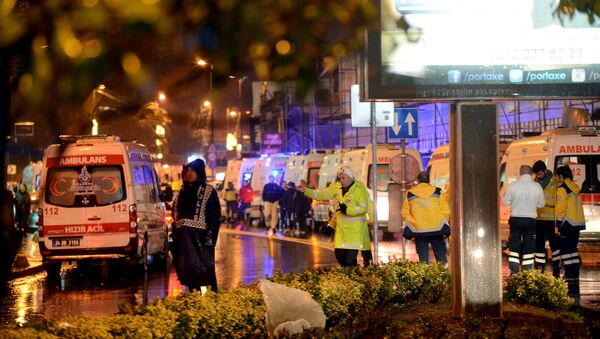 Ambulances line up on a road leading to a nightclub where a gun attack took place during a New Year party in Istanbul, Turkey, January 1, 2017.  - Sputnik International