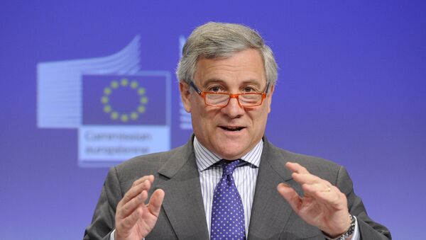 European Commission Vice President Antonio Tajani gives a press conference after the meeting Towards a more competitive and efficient European defence and security sector at the EU Headquarters in Brussels on July 24, 2013 - Sputnik International
