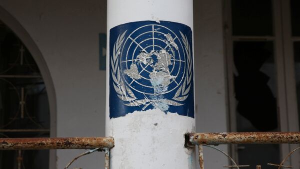 A UN sign is seen inside the UN-controlled buffer zone during a guided media tour in Nicosia, Cyprus January 4, 2017. - Sputnik International
