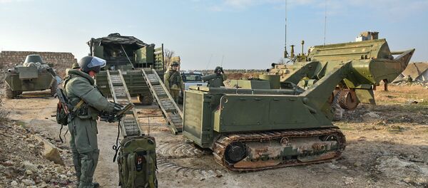 Military engineers of the Russian Army's international counter-mine center continue the demining operation in eastern Aleppo, Syria Military engineers of the Russian Army's international counter-mine center continue the demining operation in eastern Aleppo, Syria - Sputnik International