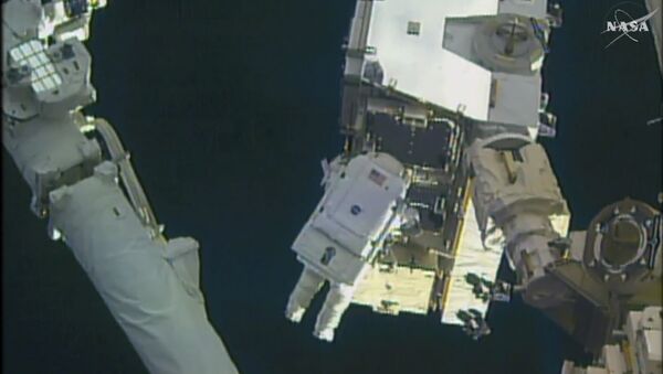 In this still image taken from video provided by NASA, astronaut Peggy Whitson takes a spacewalk outside the International Space Station on Friday, Jan. 6, 2016 - Sputnik International