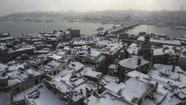 An aerial view of the historic city centre of Istanbul covered by snow, during heavy snowfalls in Istanbul - Sputnik International