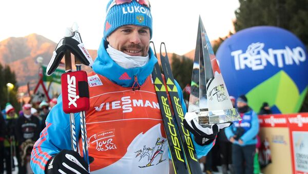 Sergei Ustyugov (Russia), who won the multi-stage Tour de Ski race, during the awards ceremony in Val di Fiemme, Italy - Sputnik International