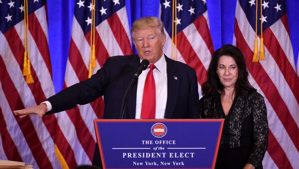 US President-elect Donald Trump gives a press conference with his Attorney Sheri Dillon (R) January 11, 2017 in New York - Sputnik International