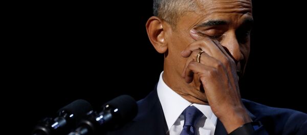 President Barack Obama wipes away tears as he delivers his farewell address in Chicago, Illinois. President Barack Obama wipes away tears as he delivers his farewell address in Chicago, Illinois. - Sputnik International