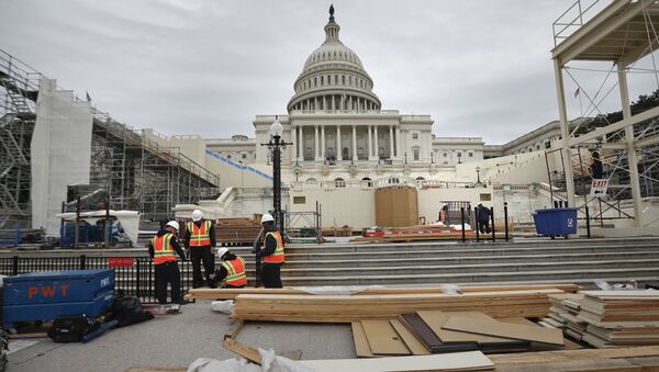 Construction continues on the Inaugural platform in preparation for the Inauguration and swearing-in ceremonies for President-elect Donald Trump, Thursday, Dec. 8, 2016, on the Capitol steps in Washington - Sputnik International