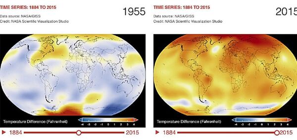 Illustration of changes in the global temperature of the planet. 1955 and 2015 Illustration of changes in the global temperature of the planet. 1955 and 2015 - Sputnik International