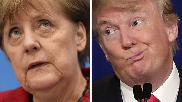 This combination of file photos created on January 16, 2017 shows then Republican US presidential candidate Donald Trump (November 10, 2015 in Milwaukee, Wisconsin) and German Chancellor Angela Merkel (L, March 14, 2016 in Berlin). - Sputnik International