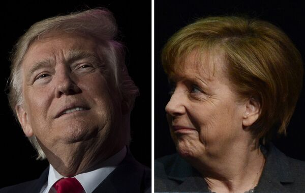 This combination of file photos created on January 16, 2017 shows US President-elect Donald Trump (December 16, 2016 in Orlando, Florida) and German Chancellor Angela Merkel (R, March 9, 2014 in Hanover). This combination of file photos created on January 16, 2017 shows US President-elect Donald Trump (December 16, 2016 in Orlando, Florida) and German Chancellor Angela Merkel (R, March 9, 2014 in Hanover). - Sputnik International