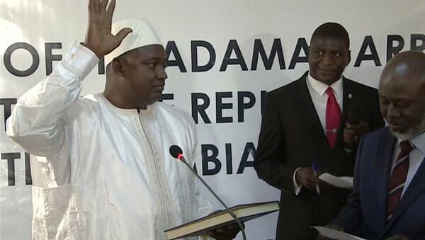 Adama Barrow is sworn in as President of Gambia at Gambia's embassy in Dakar Senegal in this image taken from TV Thursday, Jan 19, 2017 - Sputnik International