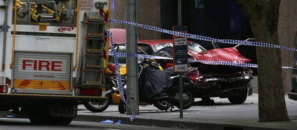 The wreckage of a car is seen as police cordoned off Bourke Street mall, after a car hit pedestrians in central Melbourne, Australia, January 20, 2017 The wreckage of a car is seen as police cordoned off Bourke Street mall, after a car hit pedestrians in central Melbourne, Australia, January 20, 2017 - Sputnik International