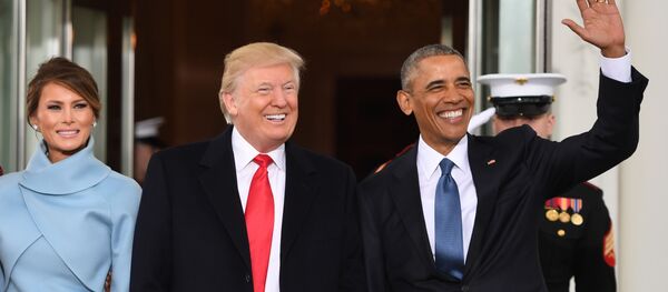 US President Barack Obama(R) and First Lady Michelle Obama(L) welcome Preisdent-elect Donald Trump(2nd-R) and his wife Melania to the White House in Washington, DC January 20, 2017 - Sputnik International