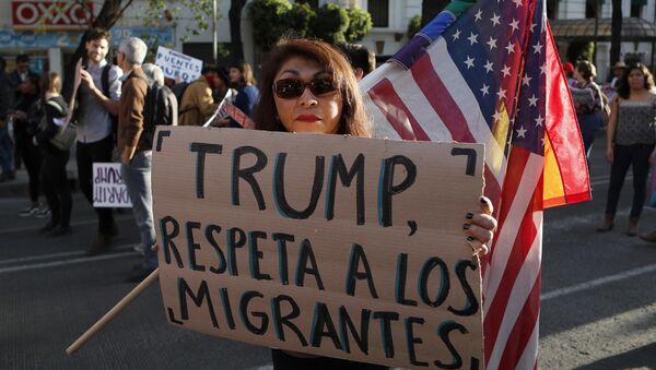 A woman holds a sign that reads in Spanish Trump, respect migrants during a march called by a local women's movement against U.S. President Donald Trump in Mexico City, Friday, Jan. 20, 2017 - Sputnik International