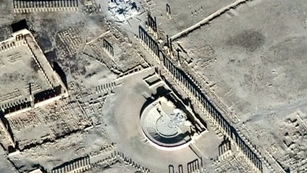A satellite picture shows the damage in the Tetrapylon and the Roman Amphitheater in the historical city of Palmyra, in Homs Governorate, in this handout picture acquired on January 10, 2017 - Sputnik International