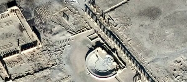 A satellite picture shows the damage in the Tetrapylon and the Roman Amphitheater in the historical city of Palmyra, in Homs Governorate, in this handout picture acquired on January 10, 2017 A satellite picture shows the damage in the Tetrapylon and the Roman Amphitheater in the historical city of Palmyra, in Homs Governorate, in this handout picture acquired on January 10, 2017 - Sputnik International