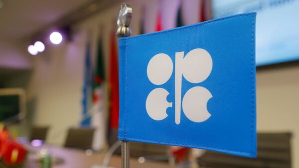 A flag with the Organization of the Petroleum Exporting Countries (OPEC) logo is seen before a news conference at OPEC's headquarters in Vienna, Austria, December 10, 2016 - Sputnik International