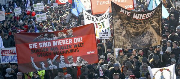 Protesters gather during a demonstration near the building where European far-right leaders meet in Koblenz, Germany, January 21, 2017 Protesters gather during a demonstration near the building where European far-right leaders meet in Koblenz, Germany, January 21, 2017 - Sputnik International