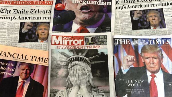 A selection of the front pages of the British national newspapers showing the reaction following Donald Trump's shock US presidential victory in London on November 10, 2016. - Sputnik International