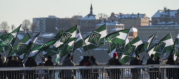 The neo-nazi Nordic Resistance Movement (Nordiska motstandsrorelsens) sympathisers demonstrate in central Stockholm  (File) - Sputnik International