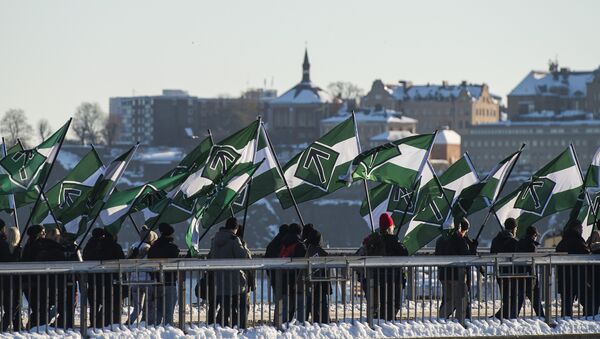 The neo-nazi Nordic Resistance Movement (Nordiska motstandsrorelsens) sympathisers demonstrate in central Stockholm  (File) - Sputnik International