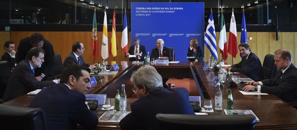 Participants sit in the meeting room at Belem cultural center in Lisbon on January 28, 2017, during the Southern EU Countries Summit - Sputnik International