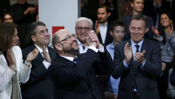 Former European Parliament president Martin Schulz reacts at a meeting of the Social Democratic Party (SPD) at their party headquarters in Berlin, Germany, January 29, 2017, were Schulz was officially appointed SPD party leader - Sputnik International