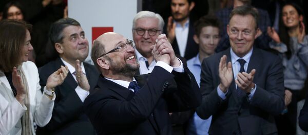 Former European Parliament president Martin Schulz reacts at a meeting of the Social Democratic Party (SPD) at their party headquarters in Berlin, Germany, January 29, 2017, were Schulz was officially appointed SPD party leader - Sputnik International
