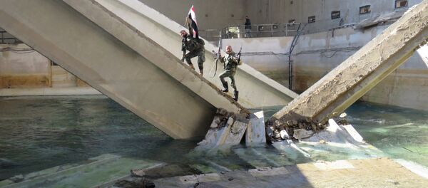 Pro-Syrian regime fighters are seen at the Ain al-Fijeh water pumping station, in the countryside of Damascus, on January 29, 2017 Pro-Syrian regime fighters are seen at the Ain al-Fijeh water pumping station, in the countryside of Damascus, on January 29, 2017 - Sputnik International