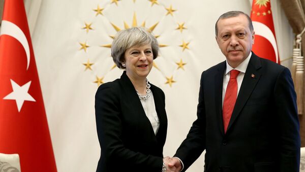 Turkish President Tayyip Erdogan meets with Britain's Prime Minister Theresa May at the Presidential Palace in Ankara, Turkey, January 28, 2017. - Sputnik International