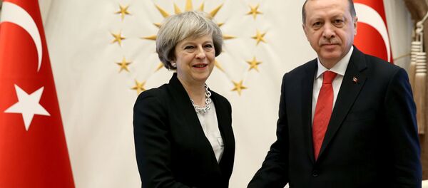 Turkish President Tayyip Erdogan meets with Britain's Prime Minister Theresa May at the Presidential Palace in Ankara, Turkey, January 28, 2017. Turkish President Tayyip Erdogan meets with Britain's Prime Minister Theresa May at the Presidential Palace in Ankara, Turkey, January 28, 2017. - Sputnik International