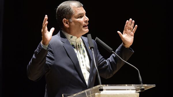Ecuador's President, Rafael Correa, speaks during the Valencia cultural night at the Palacio de Congresos in Valencia on January 29, 2017 - Sputnik International