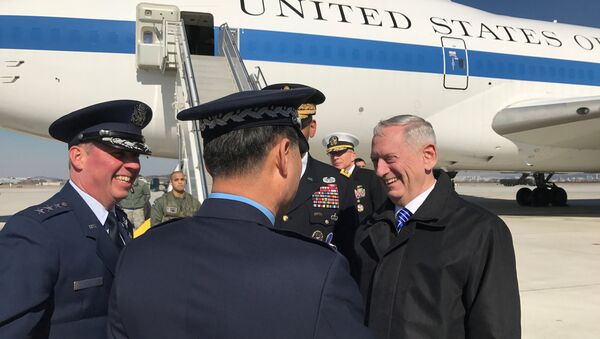 U.S. Defense Secretary James Mattis (R) arrives at Osan Air Base in Osan, South Korea, February 2, 2017. - Sputnik International