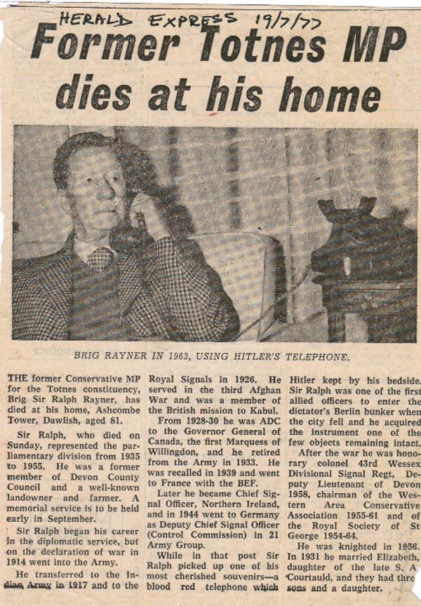 Brig. Rayner using Hitler's telephone in 1963 Brig. Rayner using Hitler's telephone in 1963 - Sputnik International