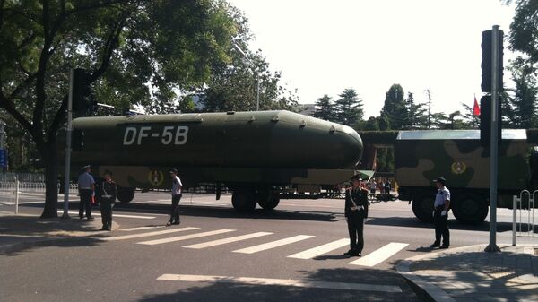 The upper stage of the newly upgraded DF-5B Chinese intercontinental ballistic missile, as seen after the military parade held in Beijing on September 3, 2015 - Sputnik International