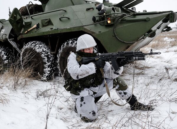 A serviceman with the Central Military District's peacekeeping unit during tactical exercises conducted at the firing ground to train in Ratnik infantry combat system use A serviceman with the Central Military District's peacekeeping unit during tactical exercises conducted at the firing ground to train in Ratnik infantry combat system use - Sputnik International