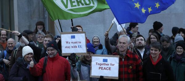 Demonstrators taking part in the Scotland says stay rally are moved on from outside the Scottish Parliament as the debate on the triggering of article 50 in the main chamber takes place in Edinburgh, Scotland, Britain, February 7, 2017 Demonstrators taking part in the Scotland says stay rally are moved on from outside the Scottish Parliament as the debate on the triggering of article 50 in the main chamber takes place in Edinburgh, Scotland, Britain, February 7, 2017 - Sputnik International