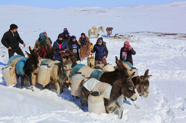 Residents of Güvercin walking to find water Residents of Güvercin walking to find water - Sputnik International