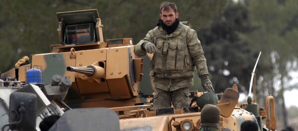 Turkish forces and members of the Free Syrian Army are seen at the al Baza'a village on the outskirts of al-Bab town in Syria Turkish forces and members of the Free Syrian Army are seen at the al Baza'a village on the outskirts of al-Bab town in Syria - Sputnik International