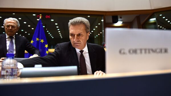 Germany's European Commissioner for the digital economy and society Guenther Oettinger attends a hearing in front of an European Parliament committee on the transfer of his portfolio to the budget and human resources commission, at the European Parliament in Brussels, January 9, 2017 - Sputnik International