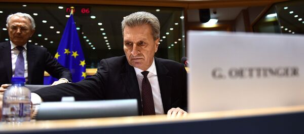 Germany's European Commissioner for the digital economy and society Guenther Oettinger attends a hearing in front of an European Parliament committee on the transfer of his portfolio to the budget and human resources commission, at the European Parliament in Brussels, January 9, 2017 Germany's European Commissioner for the digital economy and society Guenther Oettinger attends a hearing in front of an European Parliament committee on the transfer of his portfolio to the budget and human resources commission, at the European Parliament in Brussels, January 9, 2017 - Sputnik International