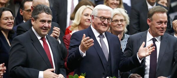 German president-elect, Frank-Walter Steinmeier, reacts after the first round of voting of the German presidential election at the Reichstag in Berlin, February 12, 2017 German president-elect, Frank-Walter Steinmeier, reacts after the first round of voting of the German presidential election at the Reichstag in Berlin, February 12, 2017 - Sputnik International