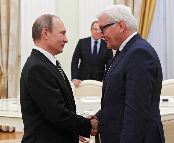 A meeting between Russian President Vladimir Putin and German Minister for Foreign Affairs Frank-Walter Steinmeier, March 23, 2016. A meeting between Russian President Vladimir Putin and German Minister for Foreign Affairs Frank-Walter Steinmeier, March 23, 2016. - Sputnik International