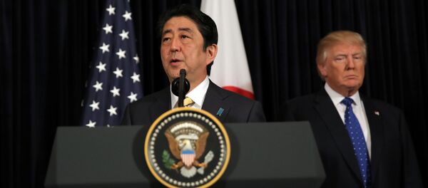 Japanese Prime Minister Shinzo Abe delivers remarks on North Korea accompanied by U.S. President Donald Trump at Mar-a-Lago club in Palm Beach, Florida U.S., February 11, 2017 Japanese Prime Minister Shinzo Abe delivers remarks on North Korea accompanied by U.S. President Donald Trump at Mar-a-Lago club in Palm Beach, Florida U.S., February 11, 2017 - Sputnik International