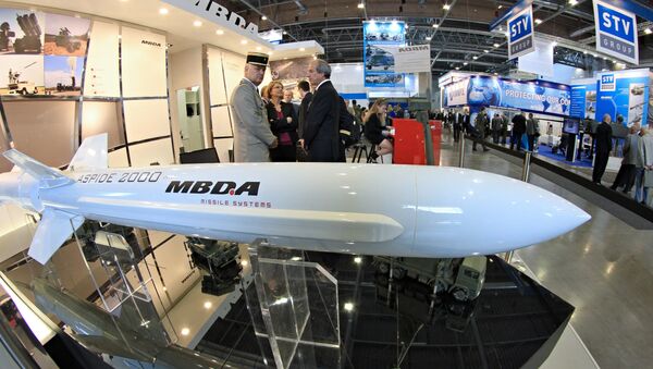 A model of an Aspide 2000 missile is on display at the booth of European defence company MBDA during the International Exhibition of Defence and Security Technologies (IDET) in Brno, Czech Republic on May 22, 2013 - Sputnik International