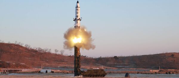 A view of the test-fire of Pukguksong-2 guided by North Korean leader Kim Jong Un on the spot, in this undated photo released by North Korea's Korean Central News Agency (KCNA) in Pyongyang February 13, 2017 - Sputnik International