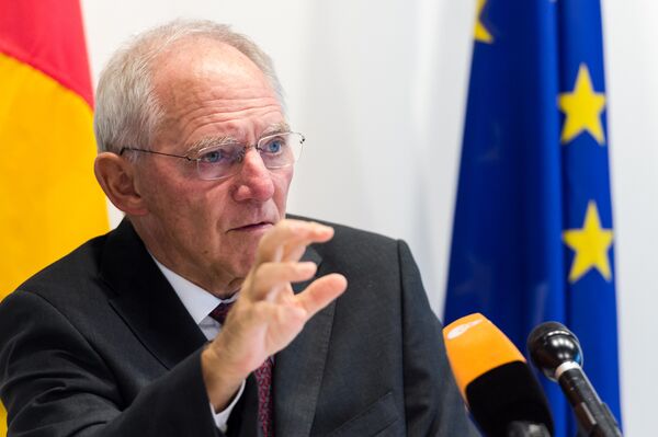 German Finance Minister Wolfgang Schauble addresses the media after a meeting of EU economy and finance ministers at the EU Council building in Luxembourg on Tuesday, Oct. 6, 2015. German Finance Minister Wolfgang Schauble addresses the media after a meeting of EU economy and finance ministers at the EU Council building in Luxembourg on Tuesday, Oct. 6, 2015. - Sputnik International