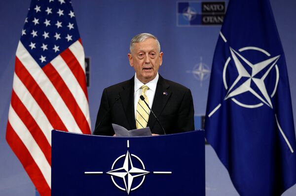 U.S. Defense Secretary Jim Mattis addresses a news conference during a NATO defence ministers meeting at the Alliance headquarters in Brussels, Belgium, February 16, 2017. U.S. Defense Secretary Jim Mattis addresses a news conference during a NATO defence ministers meeting at the Alliance headquarters in Brussels, Belgium, February 16, 2017. - Sputnik International